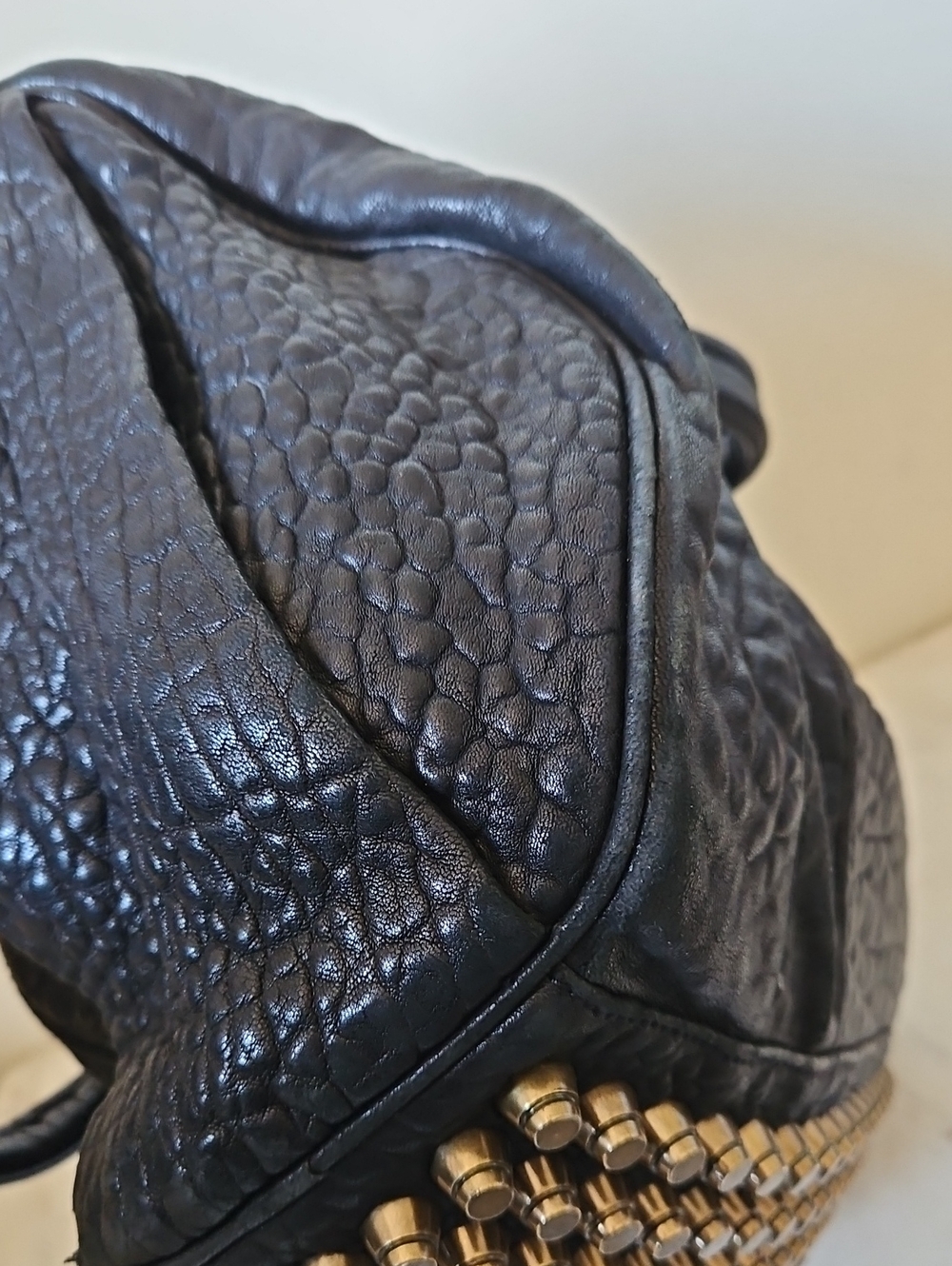 ALEXANDER WANG: Vintage  Black Textured Leather Rocco Bag - Picture 12 of 12